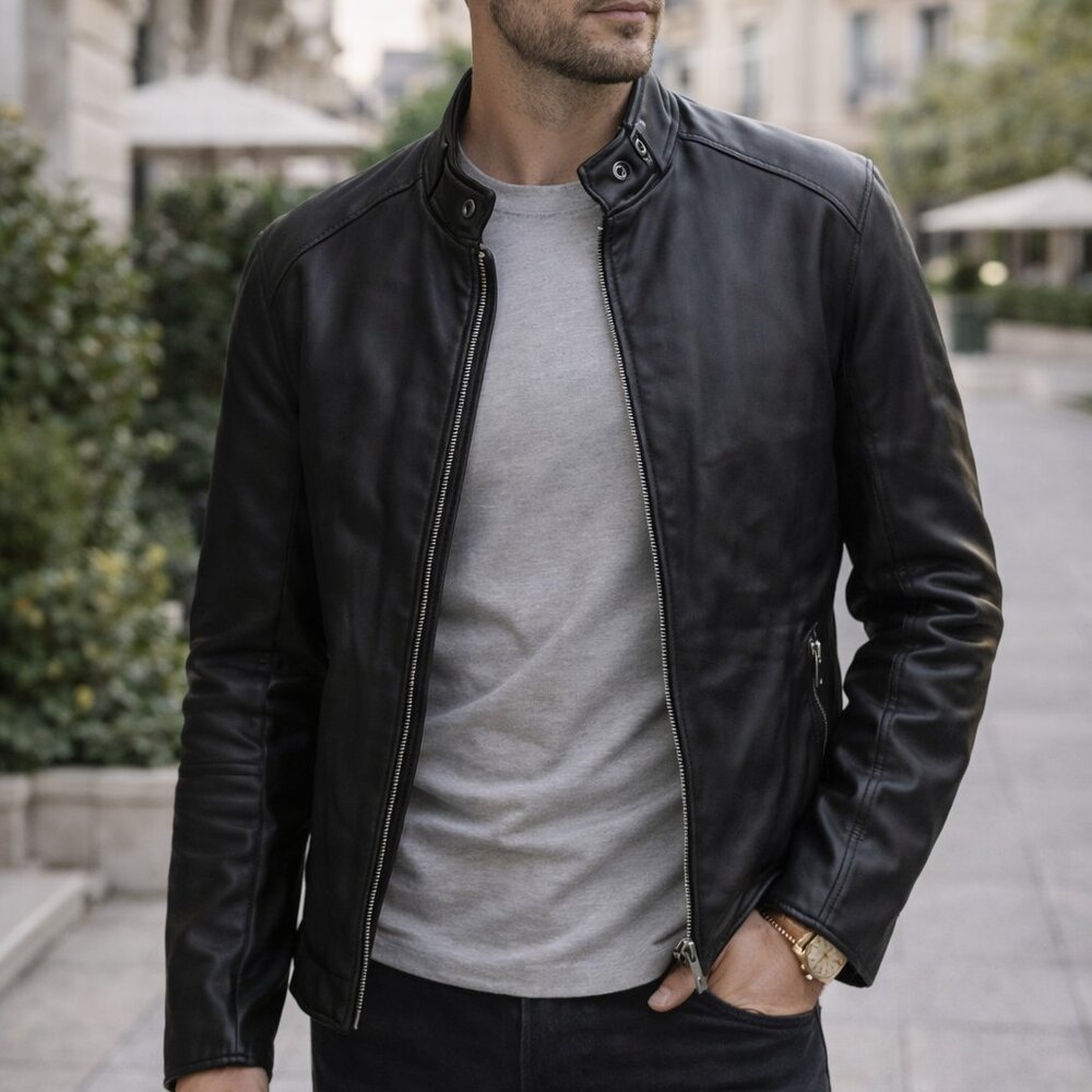 AllSaints Cora Leather Jacket 2XL Men’s  Black Snap Collar